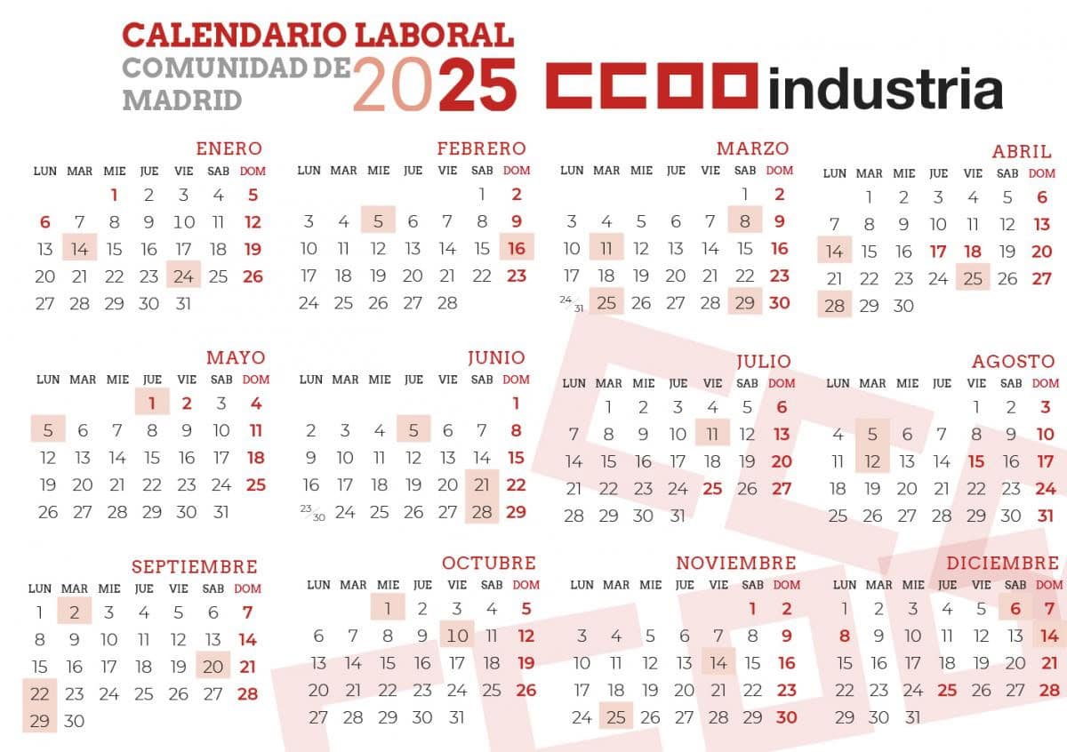 Calendario laboral de 2025 12 días festivos más otros dos locales